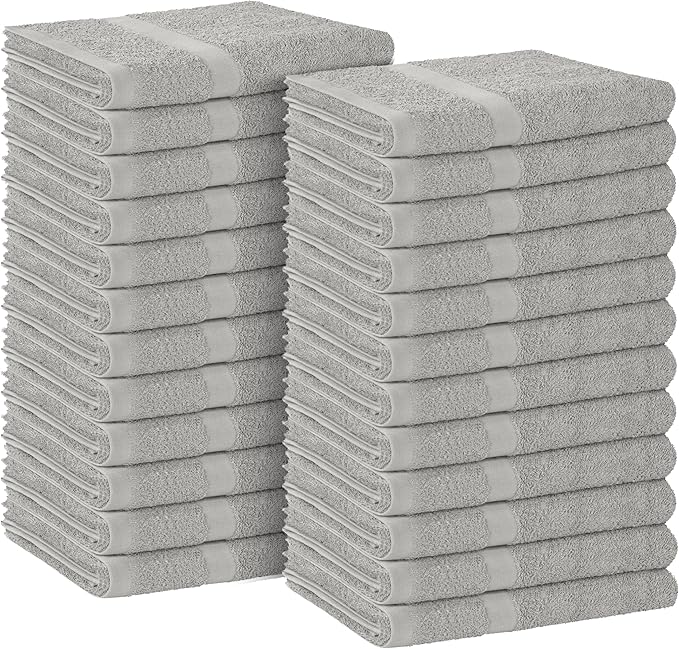 Avalon Salon Towel - Silver Hand Towels Bulk Pack of 24-100% Cotton Absorbent Spa, Facial & Gym Towels for Working Out - 16x27 Inches (Not Bleach Proof)