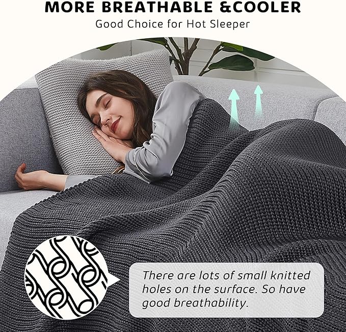 L'AGRATY Knitted Weighted Blanket - 60"x80" 20lbs Cooling Chunky Knit Heavy Blanket for Adults Braided Crochet Throw Thick Cable Yarn Knit Decorative No Beads Evenly Weighted Machine Washable