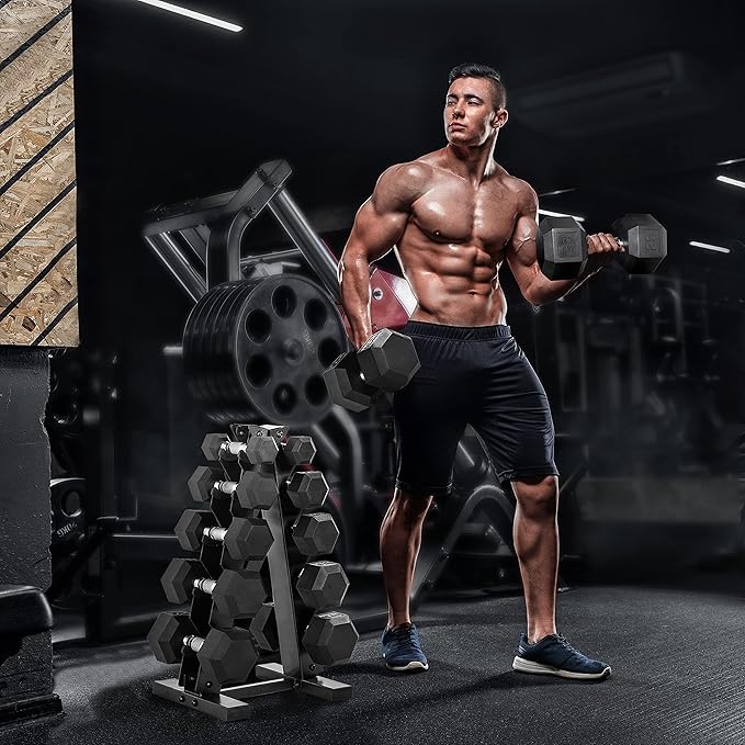 WF Athletic Supply 200Lb Dumbbell Set, 10-30Lb Dumbbell Set with Two-Tier Storage Rack for Muscle Toning, Strength Building & Weight Loss - Multiple Choices Available