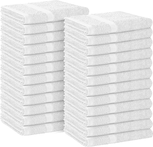 Avalon Salon Towel - White Hand Towels Bulk Pack of 24-100% Cotton Absorbent Spa, Facial & Gym Towels for Working Out - 16x27 Inches (Not Bleach Proof)