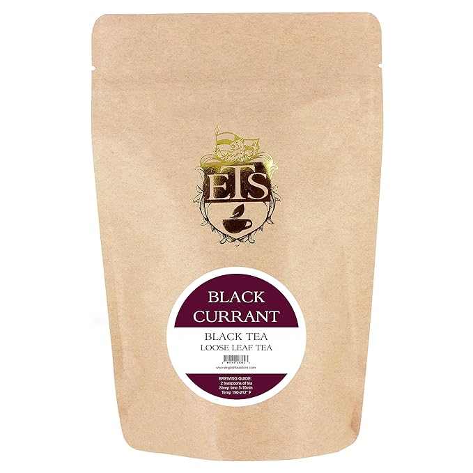 Blackcurrant Flavored Loose Leaf | Natural Fruit Infusion | 4oz Resealable Pouch | Sri Lankan Blend with Flower Petals | Medium Caffeine | Hot or Iced Brew