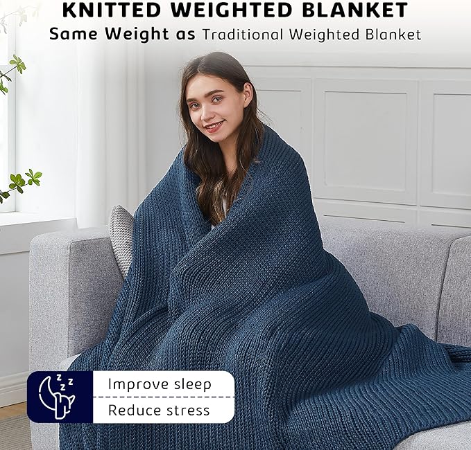 L'AGRATY Knitted Weighted Blanket - 48"x72" 20lbs Cooling Chunky Knit Heavy Blanket for Adults Braided Crochet Throw Thick Cable Yarn Knit Decorative No Beads Evenly Weighted Machine Washable
