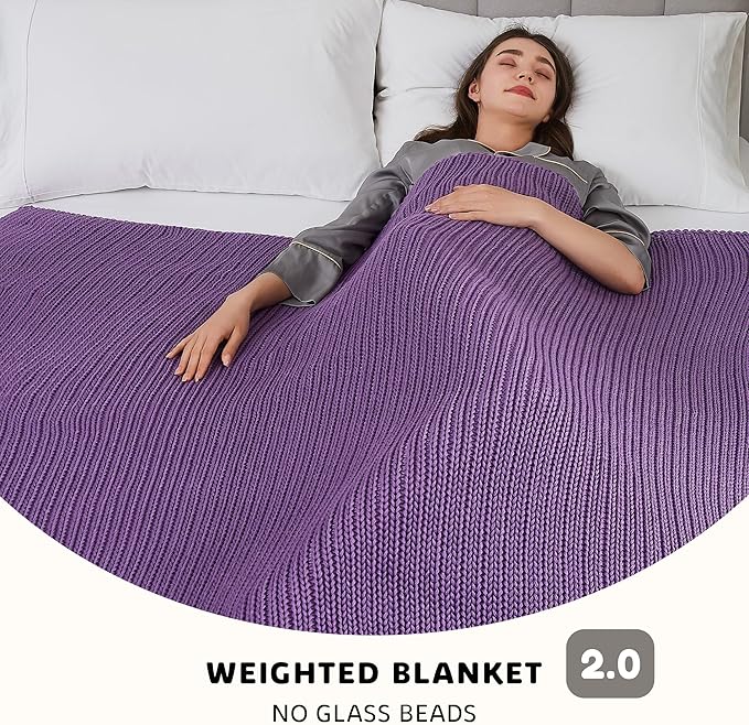 L'AGRATY Knitted Weighted Blanket - 48"x72" 12lbs Cooling Chunky Knit Heavy Blanket for Adults Braided Crochet Throw Thick Cable Yarn Knit Decorative No Beads Evenly Weighted Machine Washable