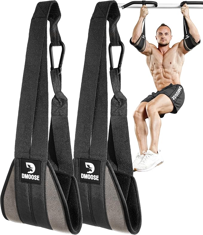 DMoose Fitness Hanging Ab Straps for Pull Up Bar & Core Strength Training - Soft Padded Exercise Straps for Ab Swing & Leg Raises, Hang Bar Strap with 2 Steel Carabiners - Abs Equipment for Home & Gym