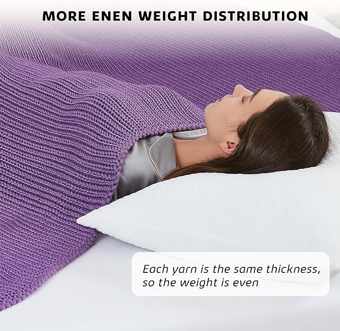 L'AGRATY Knitted Weighted Blanket - 50''x60'' 7lbs Cooling Chunky Knit Heavy for Adults Braided Crochet Throw Thick Cable Yarn Decorative No Beads Evenly Machine Washable, K - Purple (Knitted)
