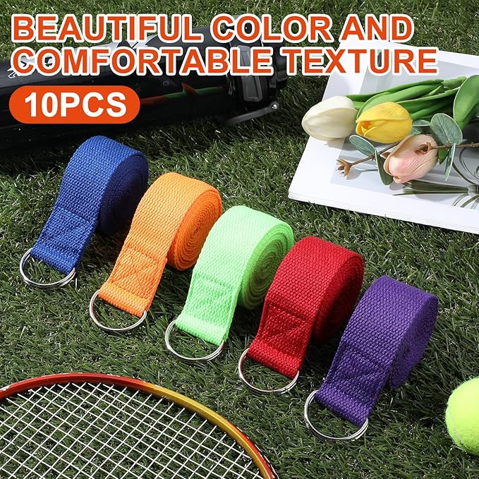10 Pcs Yoga Strap for Stretching Bulk 6ft Exercise Stretch Band with Metal D Ring Adjustable Pilates Non Elastic Yoga Stretch Belt for Women Men Physical Fitness Gym Workout Dance