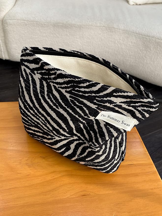 Large Floral Velvet Zebra Print Makeup Bag for Women