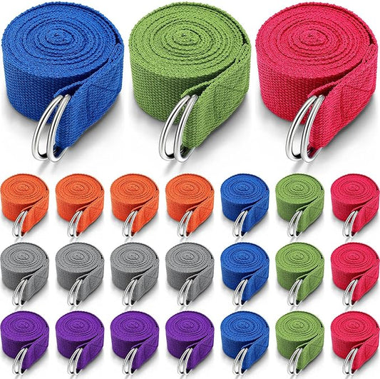Leyndo 24 Pieces Yoga Strap Stretching Pilates Exercise Adjustable Straps 6 ft Non Elastic Yoga Belt with Adjustable D Ring Buckle for Pilates Gym Workouts Fitness