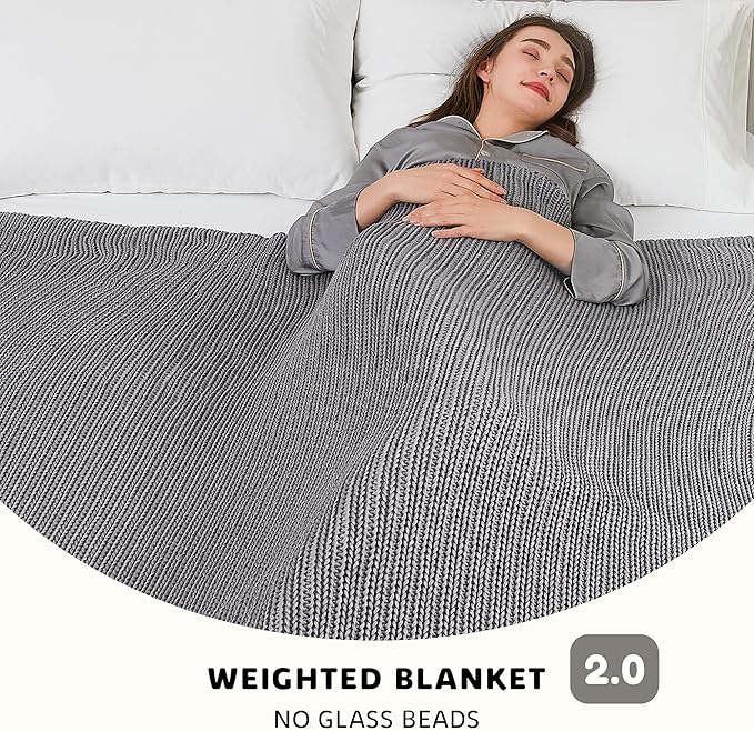 L'AGRATY Knitted Weighted Blanket - 48"x72" 12lbs Cooling Chunky Knit Heavy Blanket for Adults Braided Crochet Throw Thick Cable Yarn Knit Decorative No Beads Evenly Weighted Machine Washable