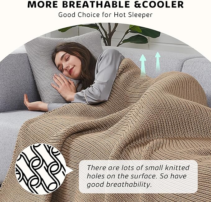 L'AGRATY Knitted Weighted Blanket - 50"x60" 10lbs Cooling Chunky Knit Heavy Blanket for Adults Braided Crochet Throw Thick Cable Yarn Knit Decorative No Beads Evenly Weighted Machine Washable