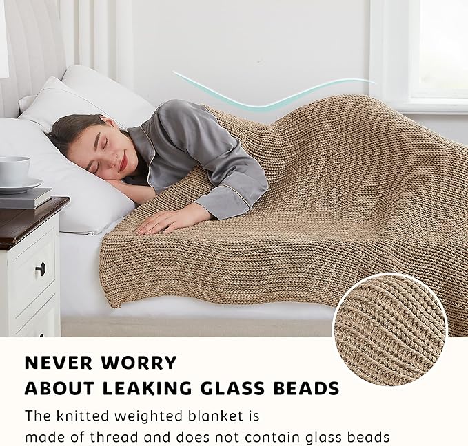 L'AGRATY Knitted Weighted Blanket - 48"x72" 15lbs Cooling Chunky Knit Heavy Blanket for Adults Braided Crochet Throw Thick Cable Yarn Knit Decorative No Beads Evenly Weighted Machine Washable