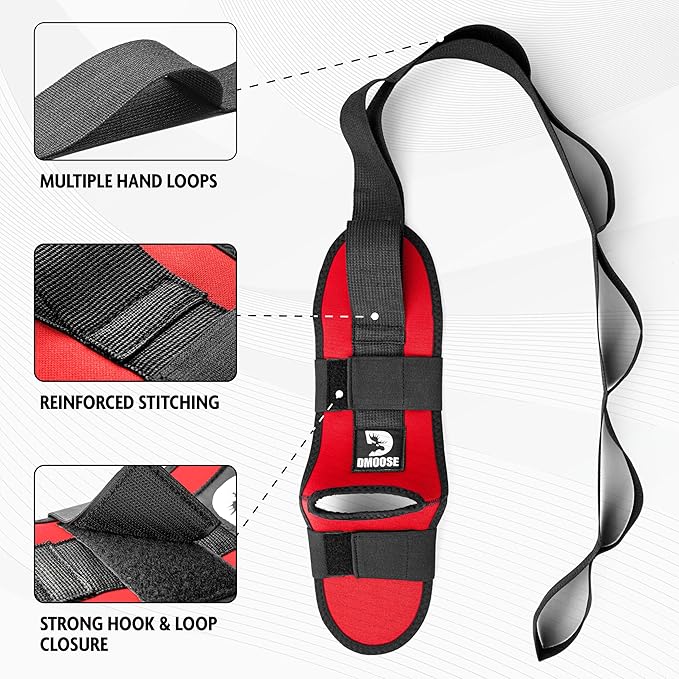 DMoose Fitness Foot & Calf Stretcher with Adjustable Padded Stretching Strap for Plantar Fasciitis, Hamstring, Heel Spurs and Achilles Tendonitis Relief - Yoga Leg Stretch Strap for Flexibility
