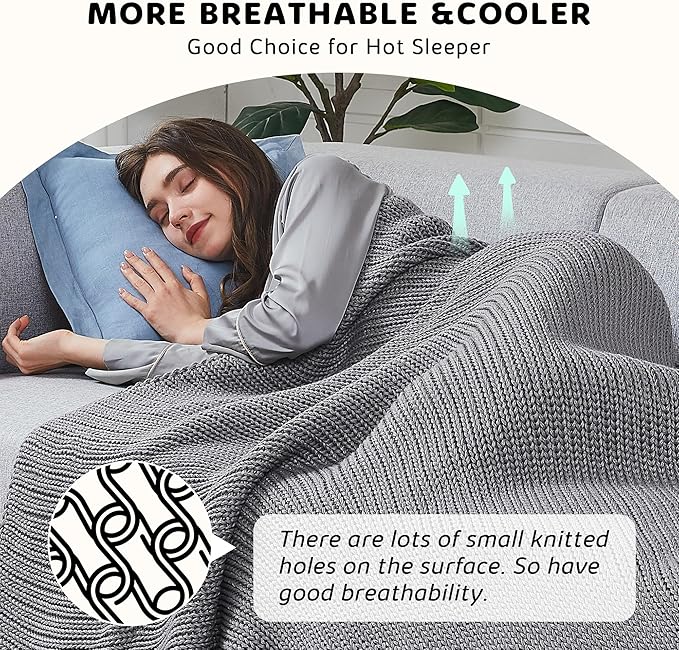 L'AGRATY Knitted Weighted Blanket - 60"x80" 20lbs Cooling Chunky Knit Heavy Blanket for Adults Braided Crochet Throw Thick Cable Yarn Knit Decorative No Beads Evenly Weighted Machine Washable