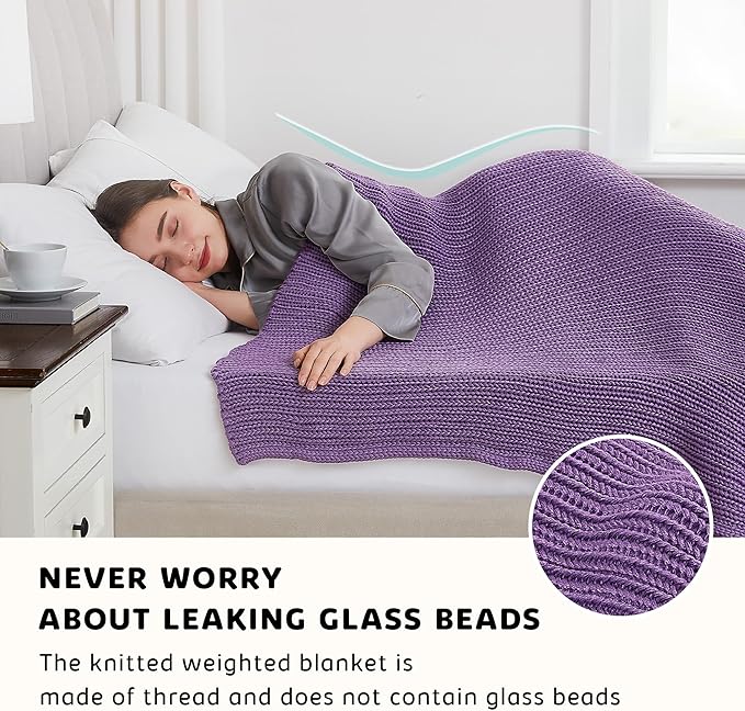 L'AGRATY Knitted Weighted Blanket - 60"x80" 15lbs Cooling Chunky Knit Heavy Blanket for Adults Braided Crochet Throw Thick Cable Yarn Knit Decorative No Beads Evenly Weighted Machine Washable