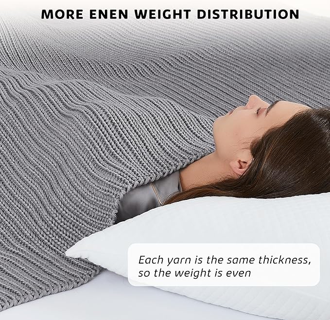 L'AGRATY Knitted Weighted Blanket - 50"x60" 7lbs Cooling Chunky Knit Heavy Blanket for Adults Braided Crochet Throw Thick Cable Yarn Knit Decorative No Beads Evenly Weighted Machine Washable