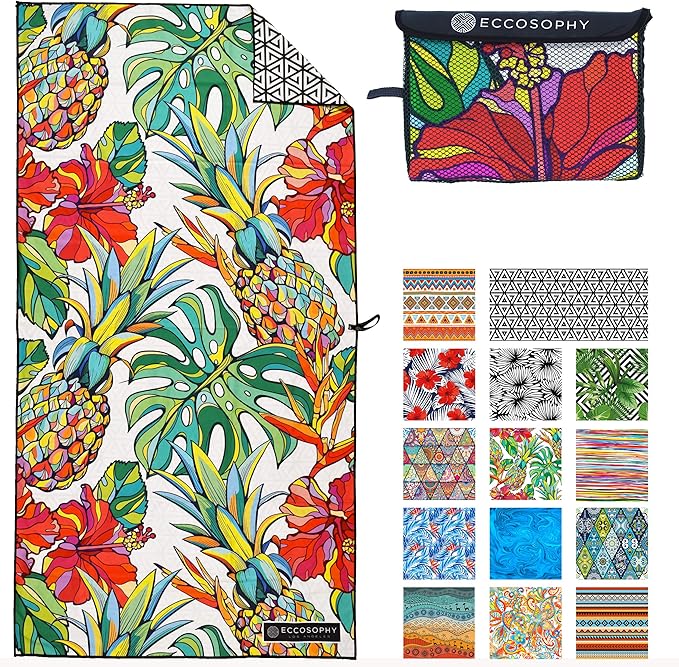 ECCOSOPHY Microfiber Beach Towel - Sand Free Towels are Quick Dry, Light Weight, Super Absorbent - Perfect Pool, Travel, Cruise, Camping Essentials - Oversized Extra Large for Adults 71x35 in