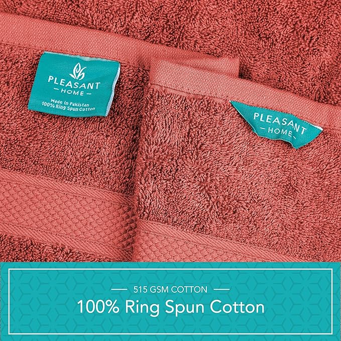 Pleasant Home Bath Towels Set of 6 (24” x 50”) 100% Cotton, 515 GSM | Lightweight, Soft & Absorbent Luxury Towels for Bathroom | for Gym, Pool & Spa | 6 Pack, Red