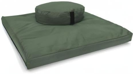 Bean Products Meditation Cushion Mat Set - Zafu Floor Pillow Organic Buckwheat Pillow + Cotton Filled Zabuton Prayer Pad - Meditation Pillow Yoga Knee Pad - Made in USA - 14" Round or 18" Oval