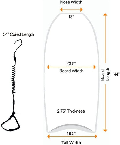 44 inch Body Board Ultimate Wavemaster Pro Bodyboard, Super EPS Core with Pro Quality Wrist Leash