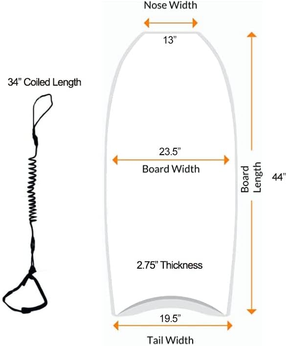 44 inch Body Board Ultimate Wavemaster Pro Bodyboard, Super EPS Core with Pro Quality Wrist Leash
