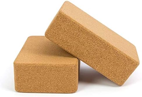 Cork Yoga Blocks, 2 Pack, with 1 Yoga Strap, High Density Solid Natural Cork Yoga Brick with Comfortable Edge to Improve Balance, Strength and Flexibility