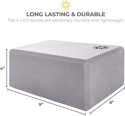 Sunshine Yoga 4" Yoga Block, 10 Pack Bulk EVA Foam Yoga Blocks, Firm and Supportive Yoga Brick, Balance Foam for Stretching, Pilates, and Workout, 4" x 6" x 9"