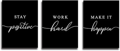 Framed Canvas Wall Art - Motivational Quote Set of 3 Prints, Stay Positive & Inspirational Office Wall Decor (E-3pcs, 12x16in x3pcs)