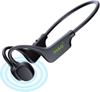 IHAO True Bone Conduction Headphones Open Ear Headset Able to be a MP3 Player with Micro Disk Stereo Bluetooth Earphone for Driving Bicycling Running Skiing
