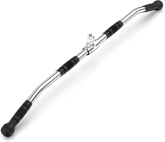 LAT Bar Cable Attachment with Rubber Handgrips, Deluxe Heavy Duty Solid Curl Bar Revolving Hanger Home Gym Cable Attachments