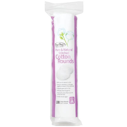 ForPro Pure & Natural Stitched Cotton Rounds for Face (400-Count), 100% Pure Cotton Makeup Remover Pads, Hypoallergenic, Lint-Free, Vegan & Cruelty-Free, Pack of 4-100 Cotton Pads