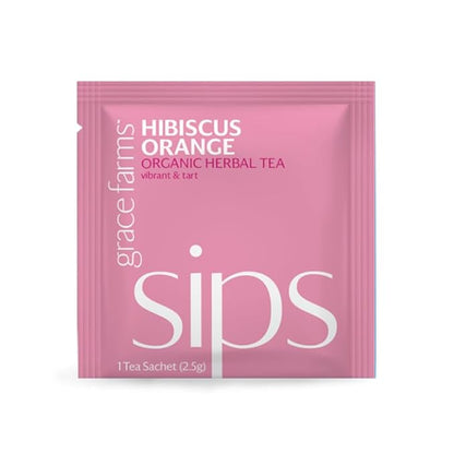 Grace Farms Organic HIBISCUS ORANGE Herbal Tea (100 Enveloped Pyramid Sachets w/String & Tag) | Healthy and Caffeine Free | Organic, Fair Trade and Kosher Certified | Gives Back 100% of Profits