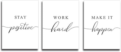 Framed Canvas Wall Art Positive Quote, Office Art, White Large Poster, Motivational Artwork Set of 3 Prints, Inspirational Poster Prints (G-3pcs,12x16inchx3pcs)