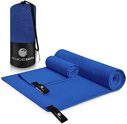 ScorchedEarth Microfiber Travel & Sports Towel Set (Royal Blue) - XL Set (39x70.5 & 12x24)