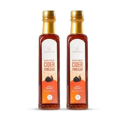 Homtiem Black Garlic Cider Vinegar – Naturally Fermented Vinegar Made with Black Garlic and Cider Vinegar, Gluten Free, Rich in Health Benefits, Ideal for Salad Dressings, Sauces, Drinks, and Healthy Recipes (350ml, Pack of 2)