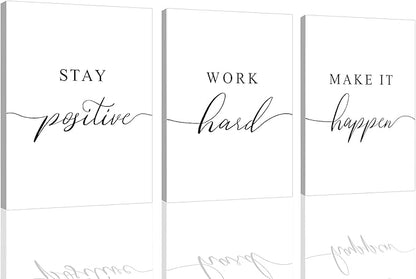 Framed Canvas Wall Art Positive Quotes Painting, Office Wall Art, white Large Poster, Positive Motivational Set of 3 Prints, work hard letters, Inspirational Wall Decor Prints (G-3pcs,24x36inchx3pcs)