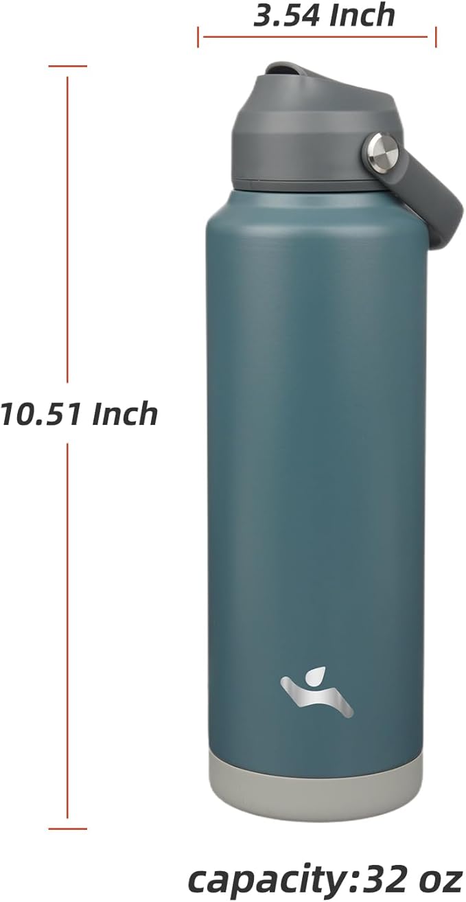 Insulated Water Bottle with Straw Lid,40 oz Stainless Steel Vacuum Metal Bottle with Silicone Handle,Dark Gray