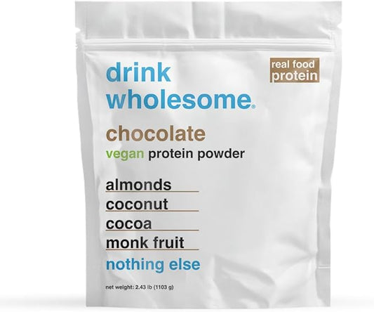 drink wholesome Vegan Chocolate Almond Protein Powder | for Sensitive Stomachs | Additive & Dairy Free | No Artificial Sweeteners | No Bloating, Farts or Gas | No Constipation or Diarrhea