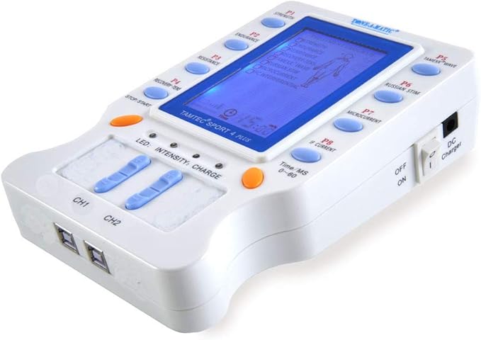 Electric Muscle Stimulator EMS & TENS - 8 Programs, 12 Adhesive Electrodes: TAMTEC Sport 2 Plus Complete Set – with: TENS, EMS, Active Recovery, IFC