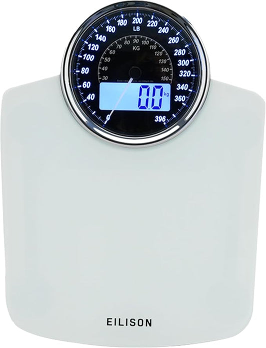 EILISON Highly Advance 2-in-1 Digital & Analog Weighing Scale for Body Weight-400lbs, 4 High Precison GX Sensor Accurate, Thick Tempered Glass, Extra Large Display (White)