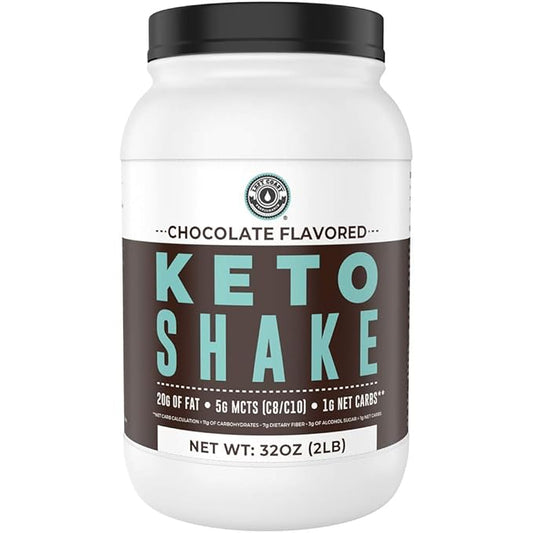 Keto Meal Replacement Shakes, Chocolate, 2lbs, Low Carb Keto Protein Shake Mix, MCT Powder, Grass Fed Hydrolyzed Collagen Peptides, Keto Breakfast Shake, 20g Fat, 14g Protein, 1 Net Carb, Zero Sugar