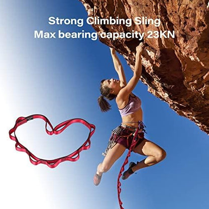 DASKING 23KN (5070 lbs) Heavy Duty Climbing Straps - 2 Pack Adjustable Daisy Chain Webbing for Aerial Yoga, Hammock, Fitness & Rigging - CE/EN566 Certified, Red/Grey