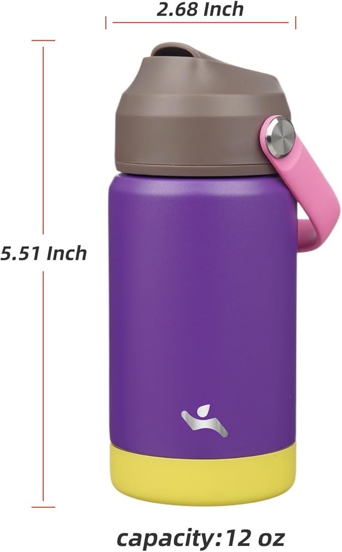 Insulated Water Bottle with Straw Lid,12 oz Stainless Steel Vacuum Metal Bottle with Silicone Handle,Violets