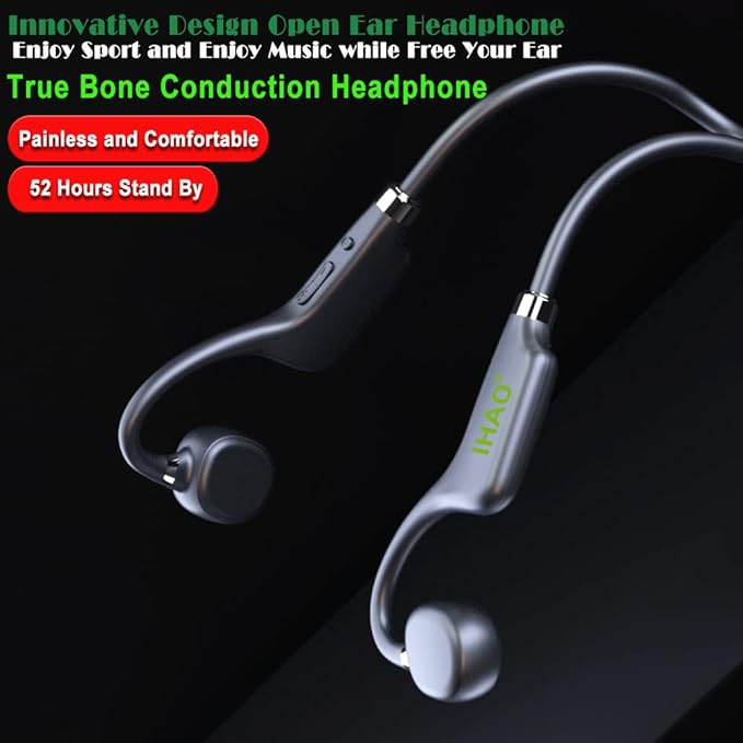 IHAO True Bone Conduction Headphones Open Ear Headset Able to be a MP3 Player with Micro Disk Stereo Bluetooth Earphone for Driving Bicycling Running Skiing