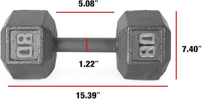 WF Athletic Supply Cast Iron Solid Hexagon Gray/Black Dumbbells, Strength Training Free Weights Set of 2 for Women and Men, Hand Weights Sold by Pairs, Multi-Select Size Options Available
