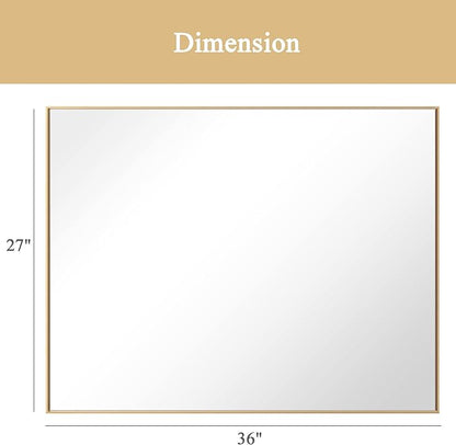 27x36 Inch Orange Gold Bathroom Mirror for Wall, Aluminum Frame Rectangle Rectangular Vanity Mirror, Modern Large for Bedroom, Living Room, Horizontal or Vertical