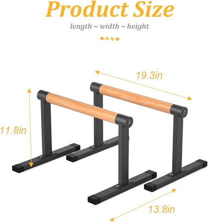 11.8" High Wooden Parallel Bar and Dip Bar with Thick Beech Handles, Push-up Bar, Rock-Free Fitness Equipment for Handstand, L-Sit, Gymnastics, Strength Training Home Gym,440lbs