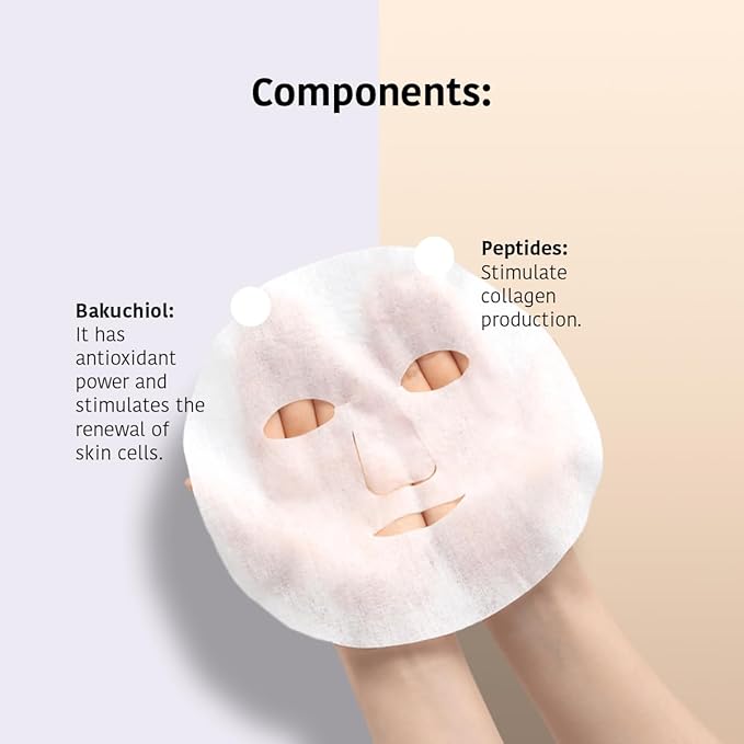 IROHA NATURE Firming & Anti-Aging Tissue Face Mask with Phyto Retinol (Bakuchiol) & Peptides (Pack of 15) | Improves Firmness & Elasticity | Results in 15 Minutes | Cruelty-Free