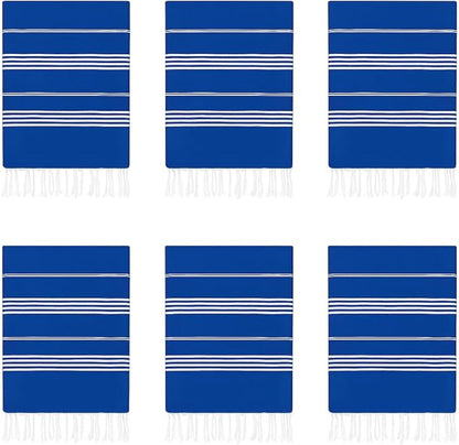 HAVLULAND Turkish Beach Towels Vacation Essentials Quick Dry Sand Free Soft Large XL Big Blanket Adult Oversized Bath Pool Swim Towel Set Bulk Case 6 Multipack Lightweight Thin Compact (Blue, 6 Pack)