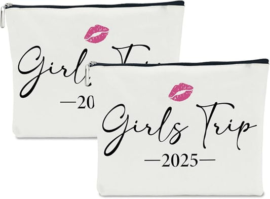 2 PCS Girls Trip Gifts Favors 2025 Girls Weekend Gifts for Women Bestie Gifts Friend Gifts Girls Trip Favors for Sister Her Daughter Friendship Holiday Vacation Makeup Bag Weekend Bags for Women