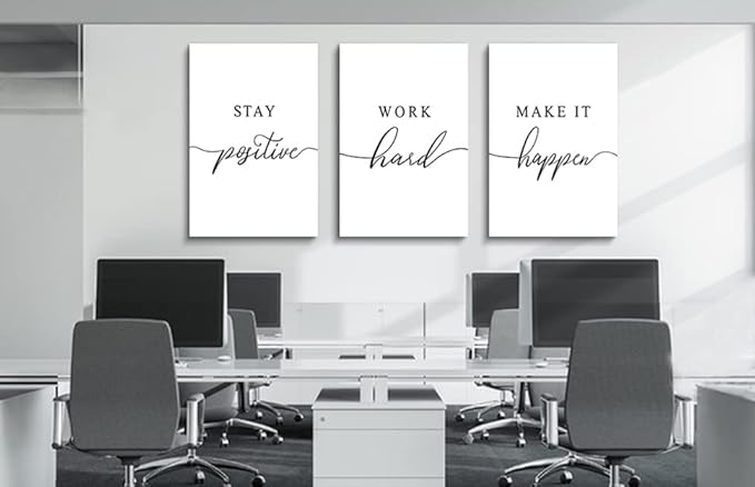Framed Canvas Wall Art Positive Quotes Painting, Office Wall Art, white Large Poster, Positive Motivational Set of 3 Prints, work hard letters, Inspirational Wall Decor Prints (G-3pcs,24x36inchx3pcs)